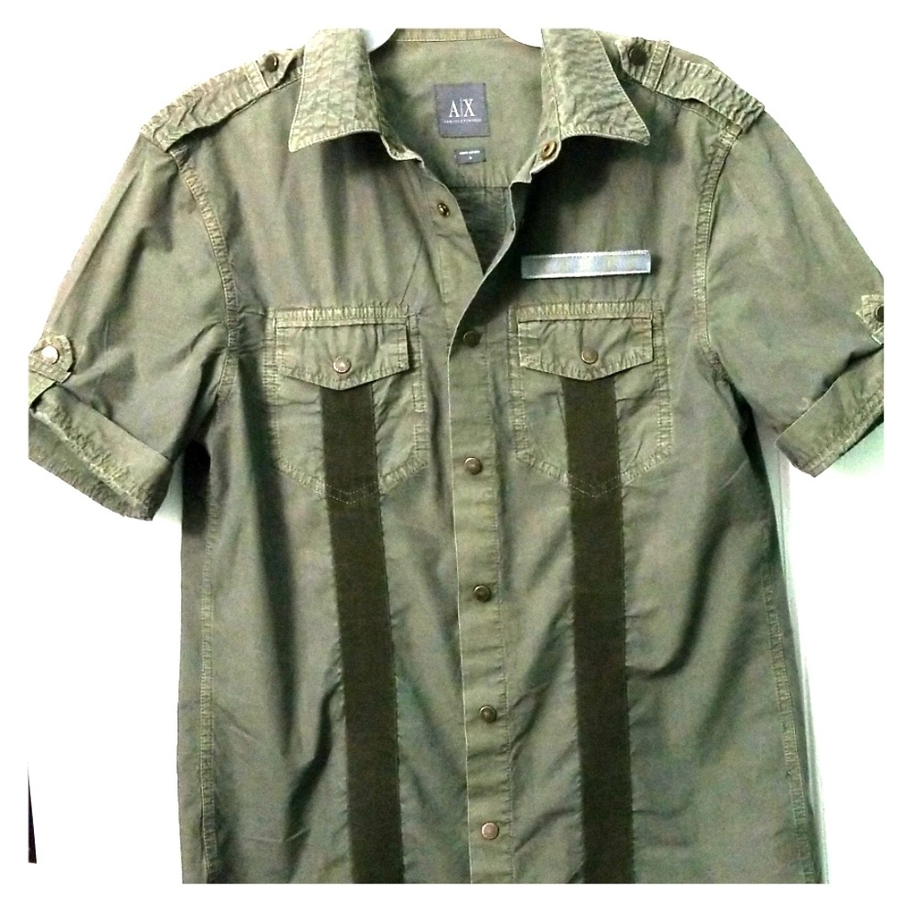 Armani Exchange Sz S army green snap up shirt
